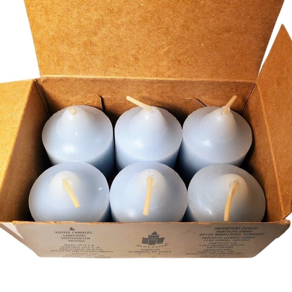 Vintage PartyLite Sky Blue V0665 Votive Candles Set of 6 NOS Retired